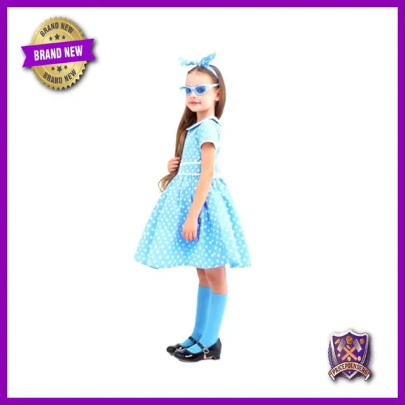 Retro 1950s Polka Dot Dress Costume Set with Headband Glasses Socks - Picture 3 of 6